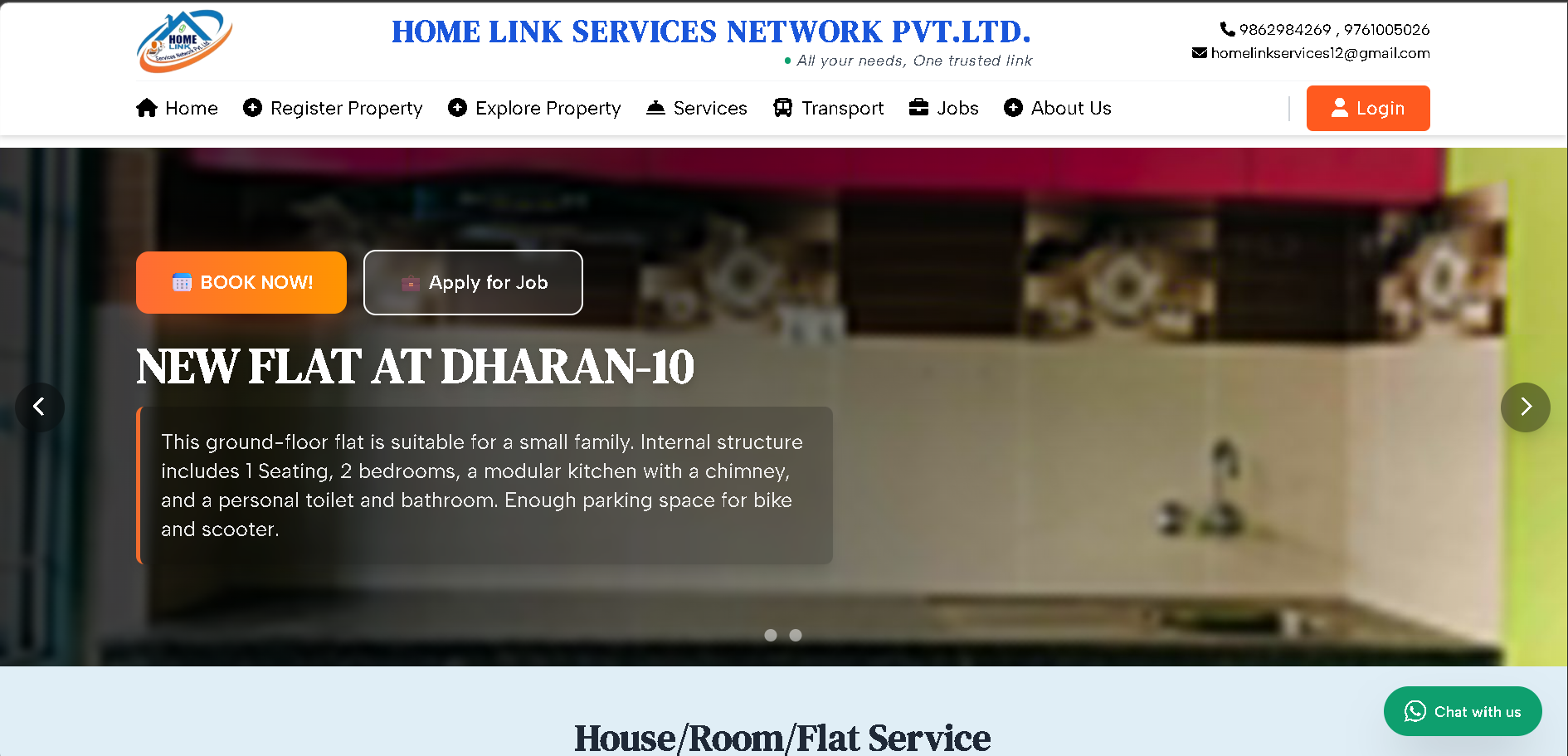 HomeLink Services — Main Screenshot, Web Development Project by SudamHub Nepal